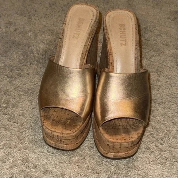 SCHUTZ Gold Wedge Sandals - Picture 5 of 9